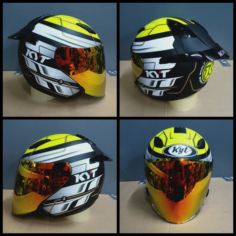 Helm Original KYT dj maru single visor, visor iridium gold + Spoiler