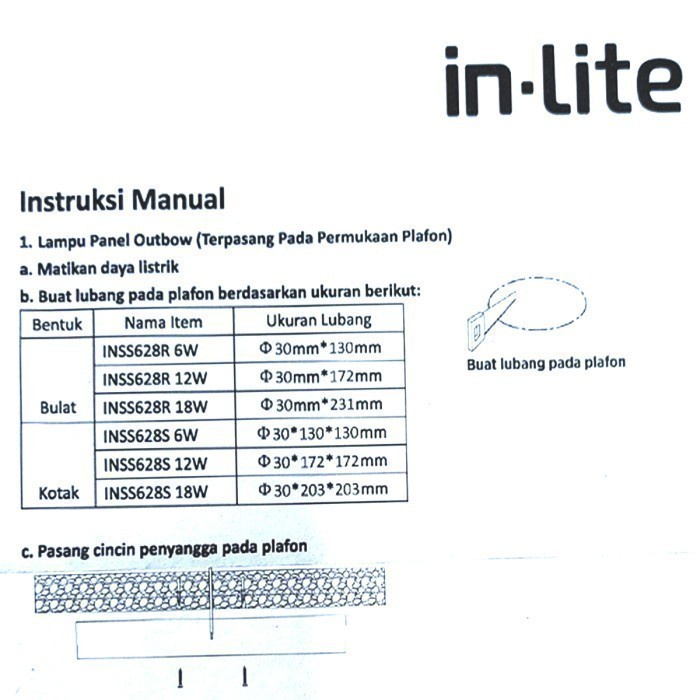 DOWNLIGHT LED PANEL INBOW INLITE BULAT 12 WATT PUTIH IN LITE INPS628R