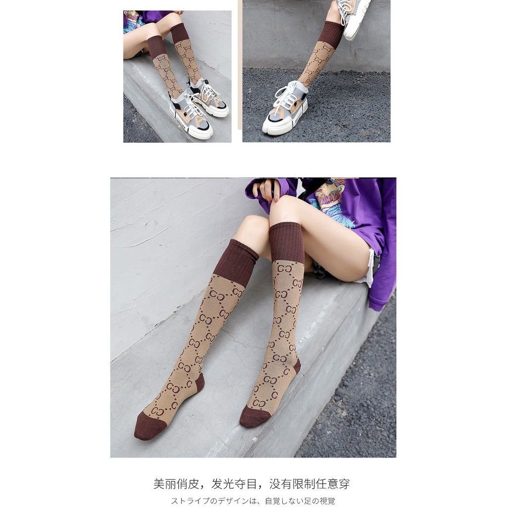 KK-57 kaos kaki wanita sebetis cotton tebal branded korea motif socks