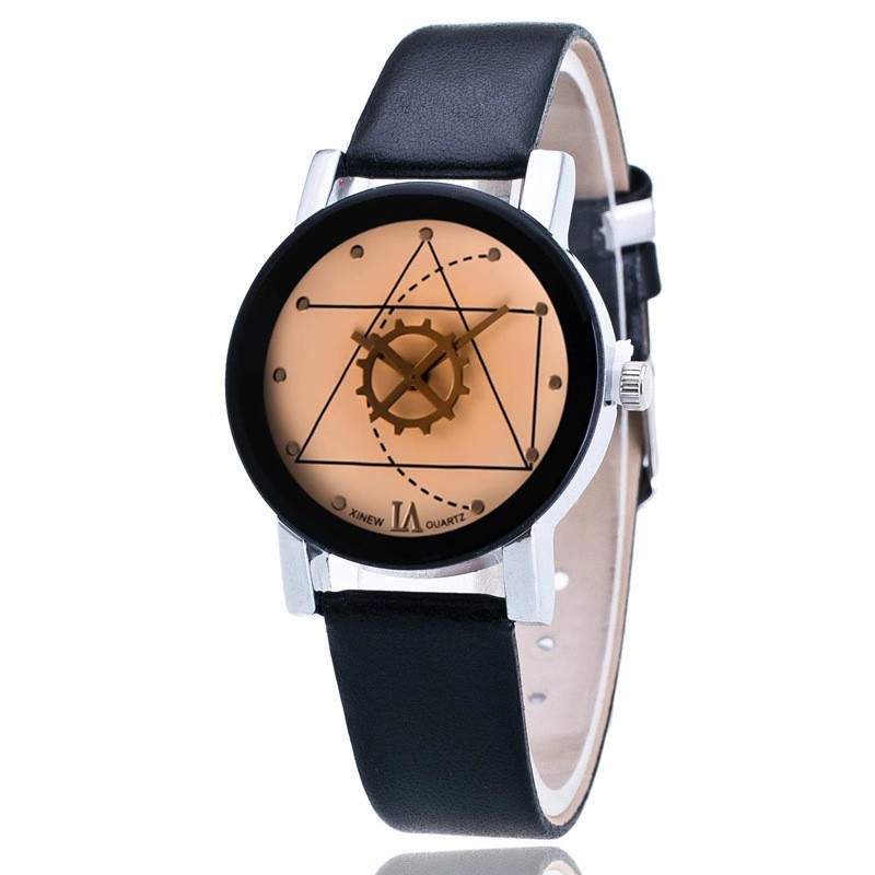 Jam Tangan Kulit Triangle Fashion Casual Minimalis Couple Jam Tangan Pria Wanita