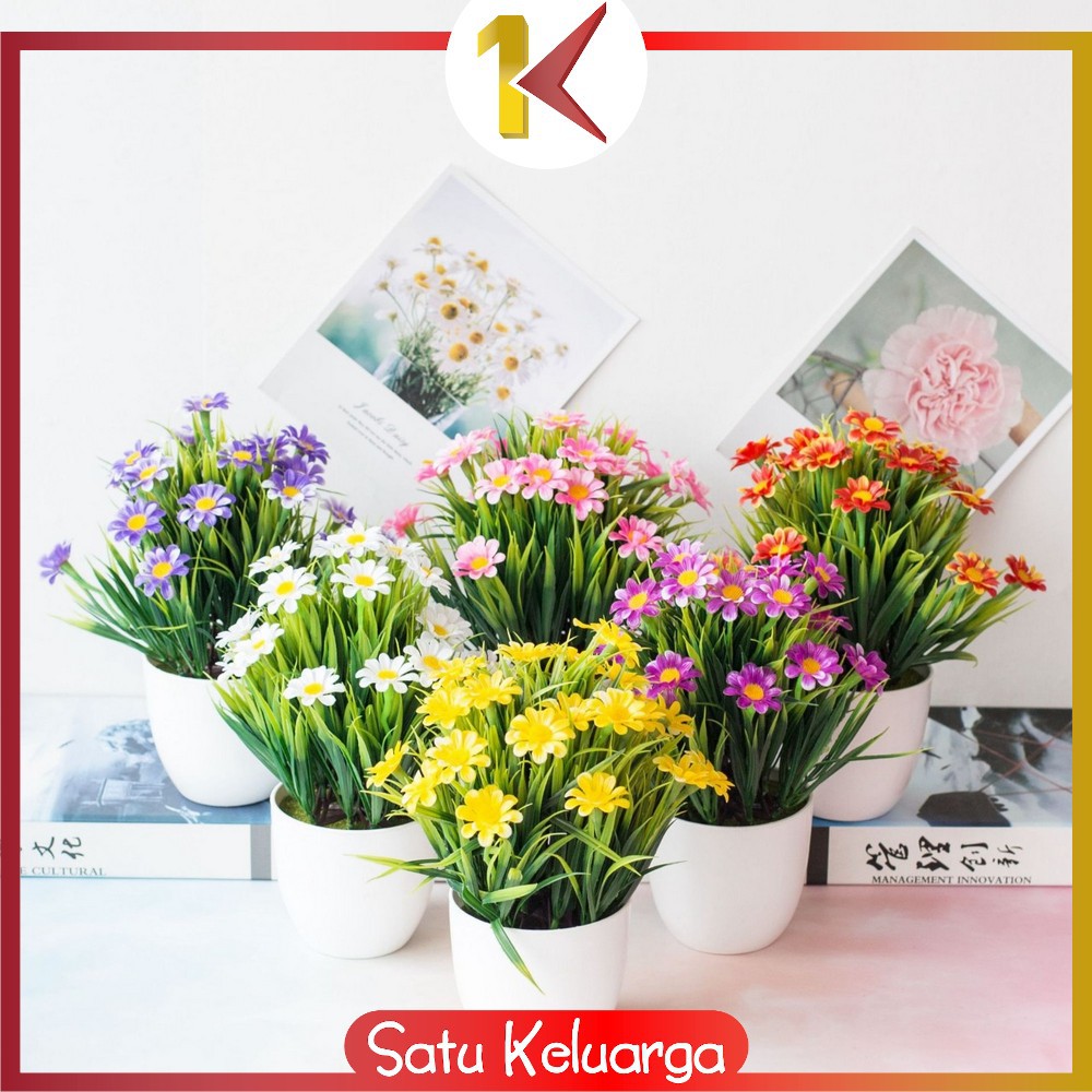 SK-C35-37 Ornamen Pot Bonsai Pajangan Dekorasi Rumah Tanaman Bunga Hias Plastik Artificial Flower-Krisan