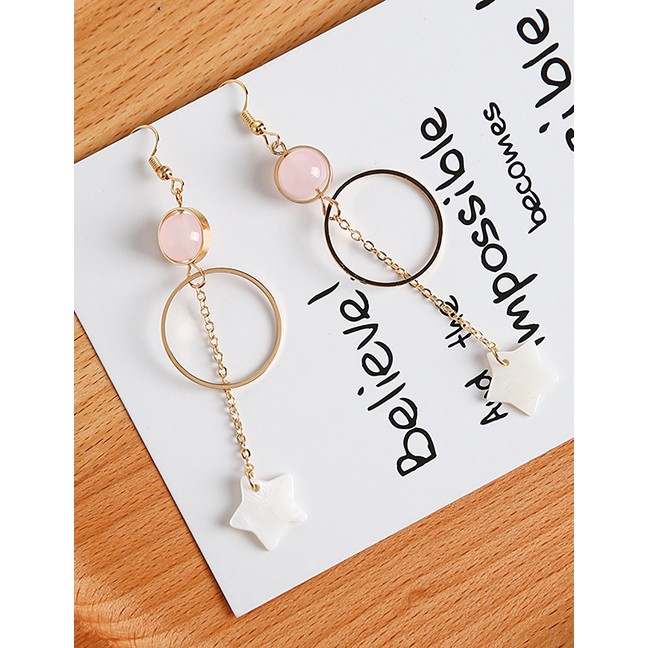 LRC Anting Gantung Fashion Gold Color Circular Ring Shape Decorated Earrings