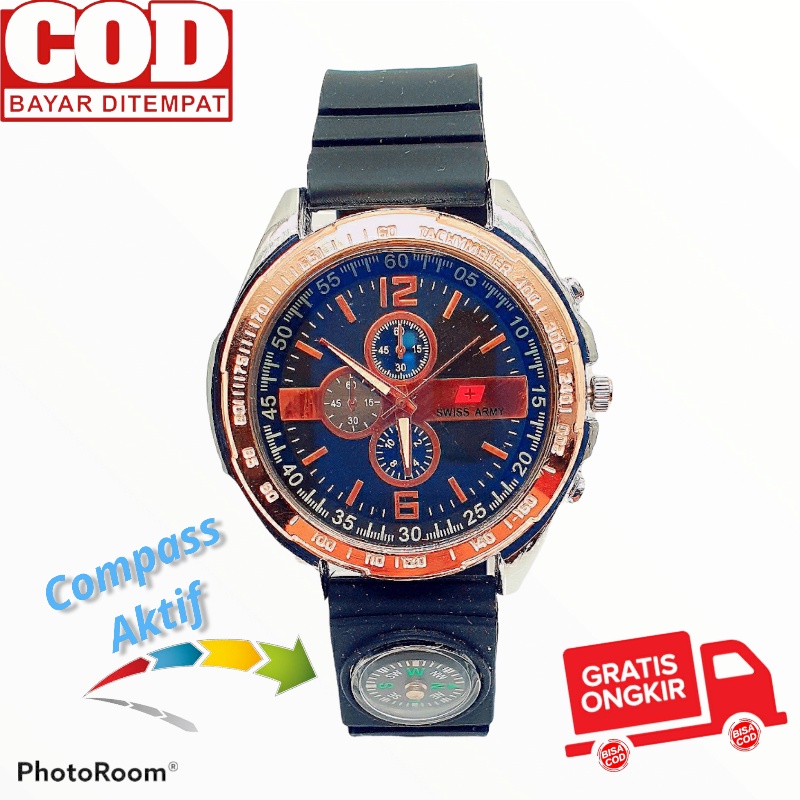BISA COD - JAM TANGAN ANALOG PRIA TERBAIK BEST SELLER COMPASS CHRONO VARIASI RUBBER STRAP SERIES TG717Y