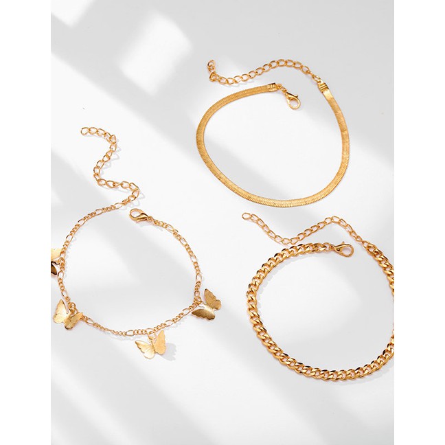 LRC Gelang Kaki Fashion Golden Butterfly Alloy Chain Multilayer Anklet K76569