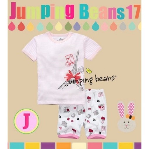 baju anak setelan pendek stripe motif paris JB 17 J