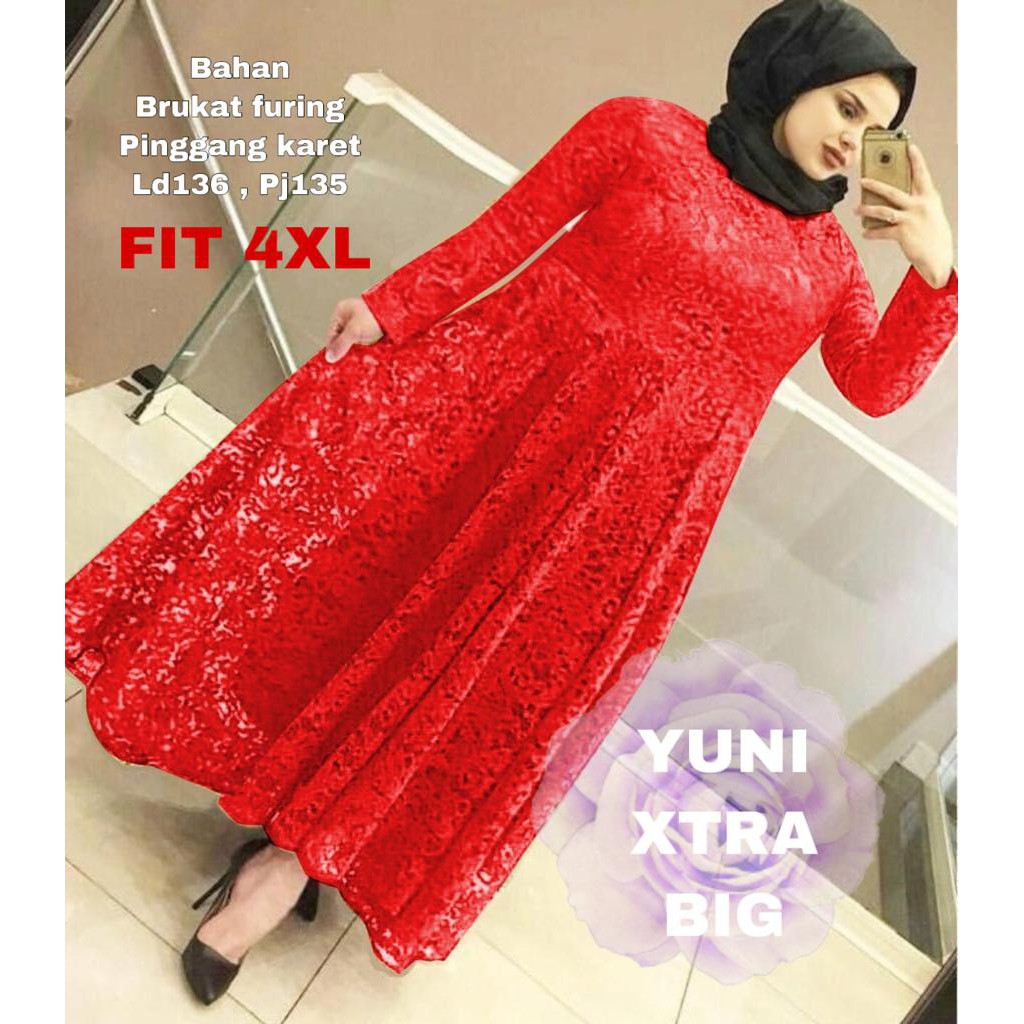 INDOBEST BRUKAT 4XL / 5XL XL  BIG SIZE XTRA / GAUN PESTA / YUNI DRESS GOOD QUALITY GAMIS