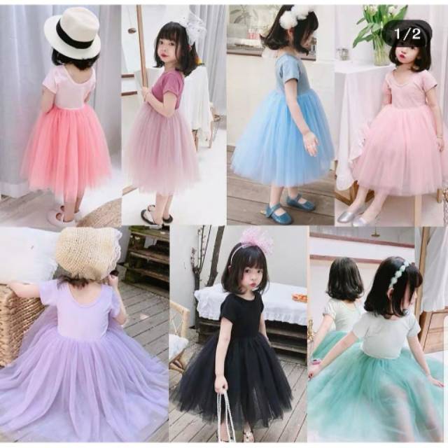 Dress tutu lengan pendek size 1th sampai 12th