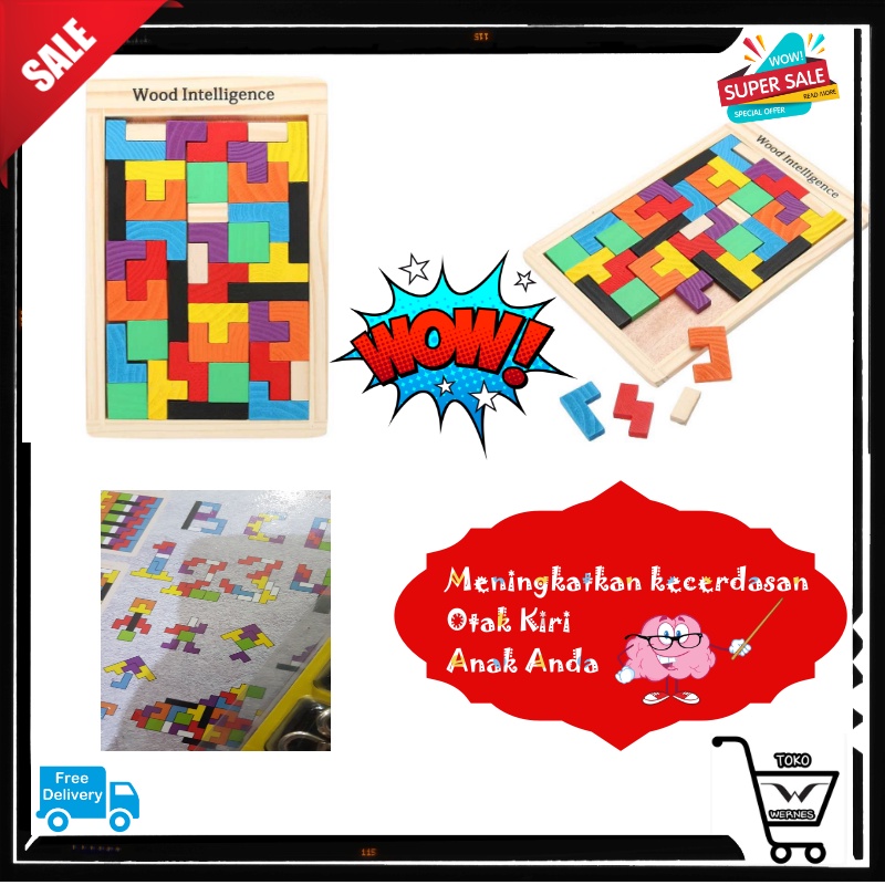 Mainan Puzzle Tangram Tetris Edukasi Untuk Anak Anak Multiwarna Murah