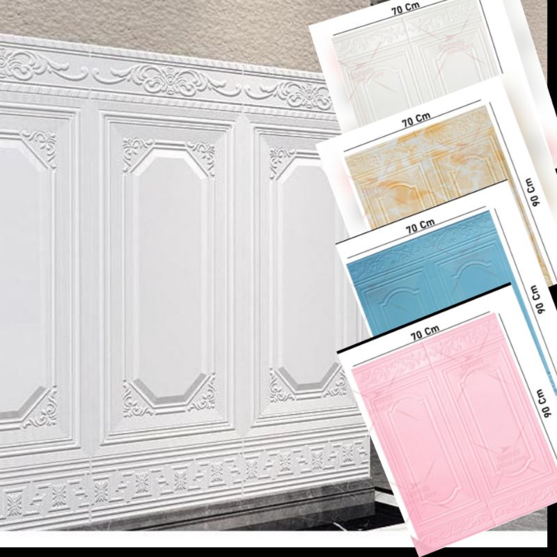 wallpaper foam 3d motif jendela / pintu warna putih / marmer /pink 70x90cm