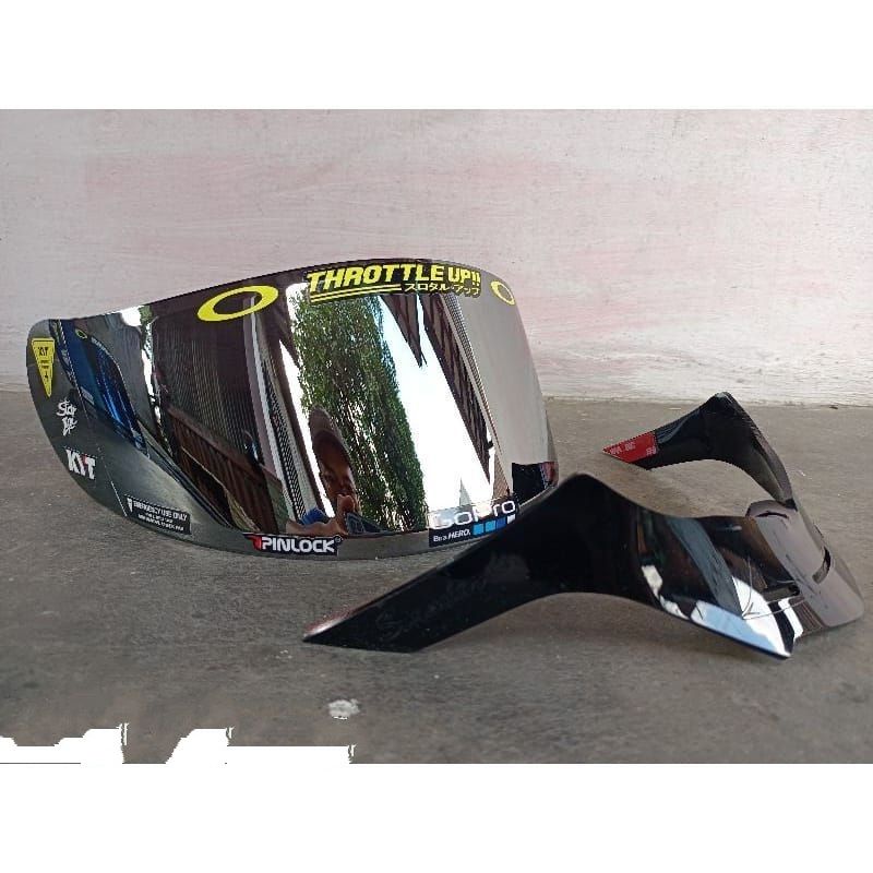 Paket Flat Visor Iridium kyt Rc7  + Spoiler KYT Rc7 R10 K2R K2rider /gratis stiker