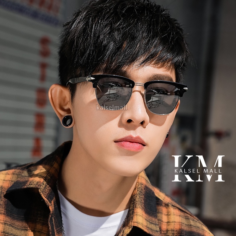 Kacamata Gaya Retro Aviator Hitam Frem Square Keren Kekinian Fashion Pria Wanita - Sunglasses UV400 Sunglass Half Frame Vincent Trompies KCH30