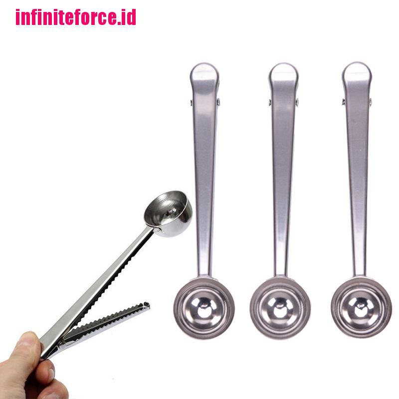 1PC Coffee Scoop With Clip Multifunction Stainless Steel Coffee Measuring Spoons