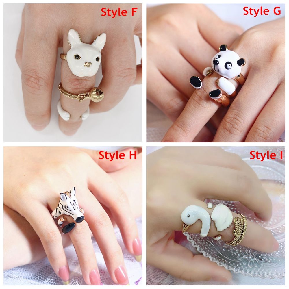 Set Cincin Enamel Desain Hewan Panda Kucing Dengan Ekor Untuk Pria Dan Wanita