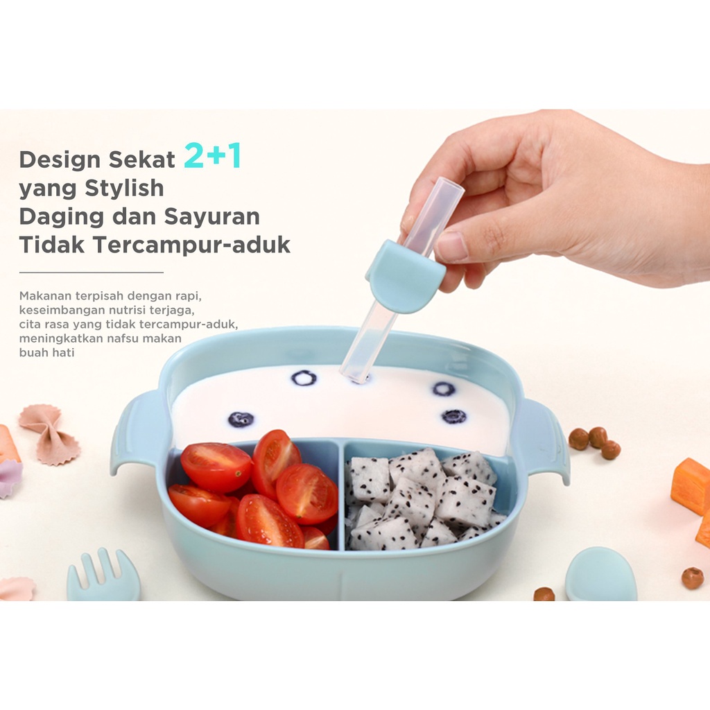 [PROMO] Mugu Baby Feeding Suction Divided Plate Tempat Makan Anak Anti Tumpah