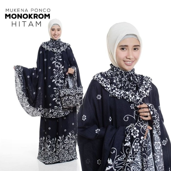 Mukena Ponco Mukena Ponco Tanpa Kepala Monokrom Hitam Telekung Sholat Dewasa Cantik