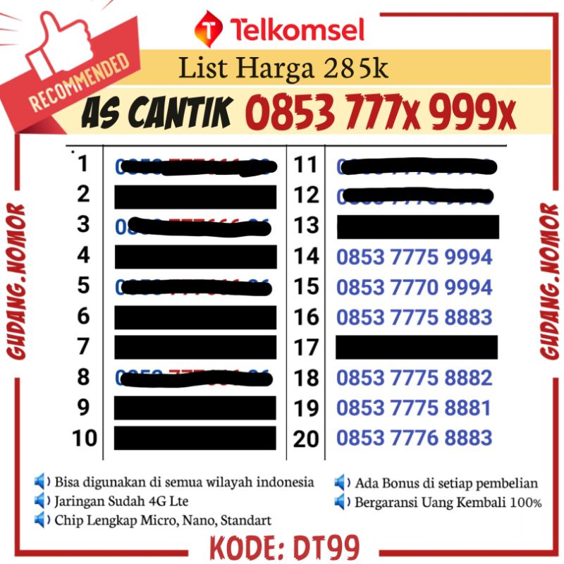 Nomor Cantik Telkomsel Simpati 10 Digit 888 999 Nomer Cantik 10 digit Kartu Perdana