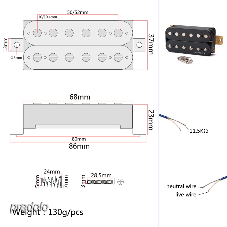 1Pc 52mm Humbucker Pickup Humbucker untuk Gitar Elektrik