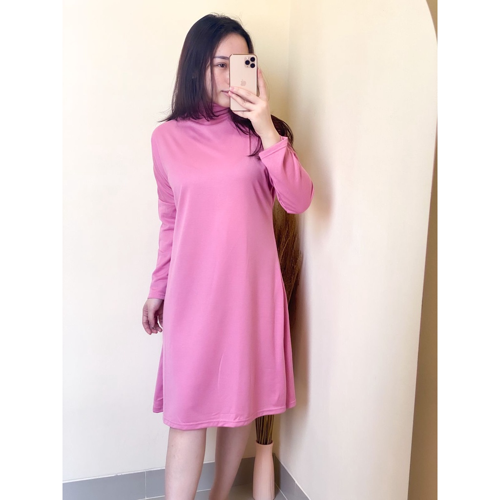 Basic Midi Dress Turtleneck Dress Polos Wanita Murah