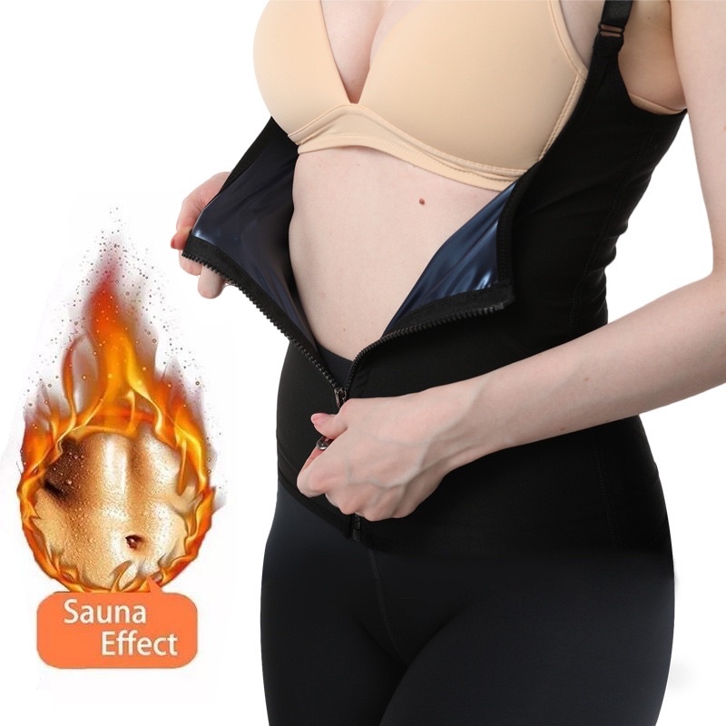 HB-851 baju sauna perut / pembakar lemak / sweat shaper rompi resleting tanktop wanita