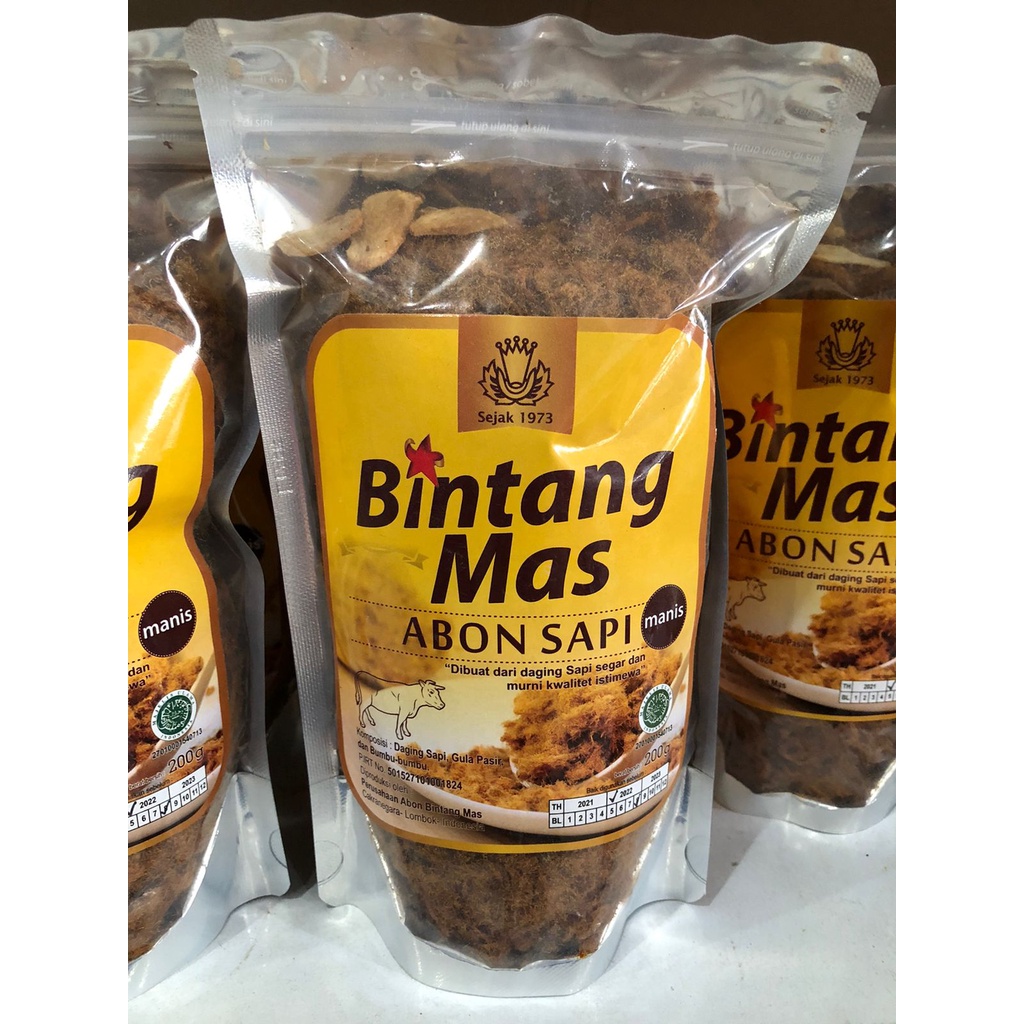 

Abon Sapi Bintang Mas (varian Manis) khas Lombok (kemasan ziploc) Ukuran Besar 200g