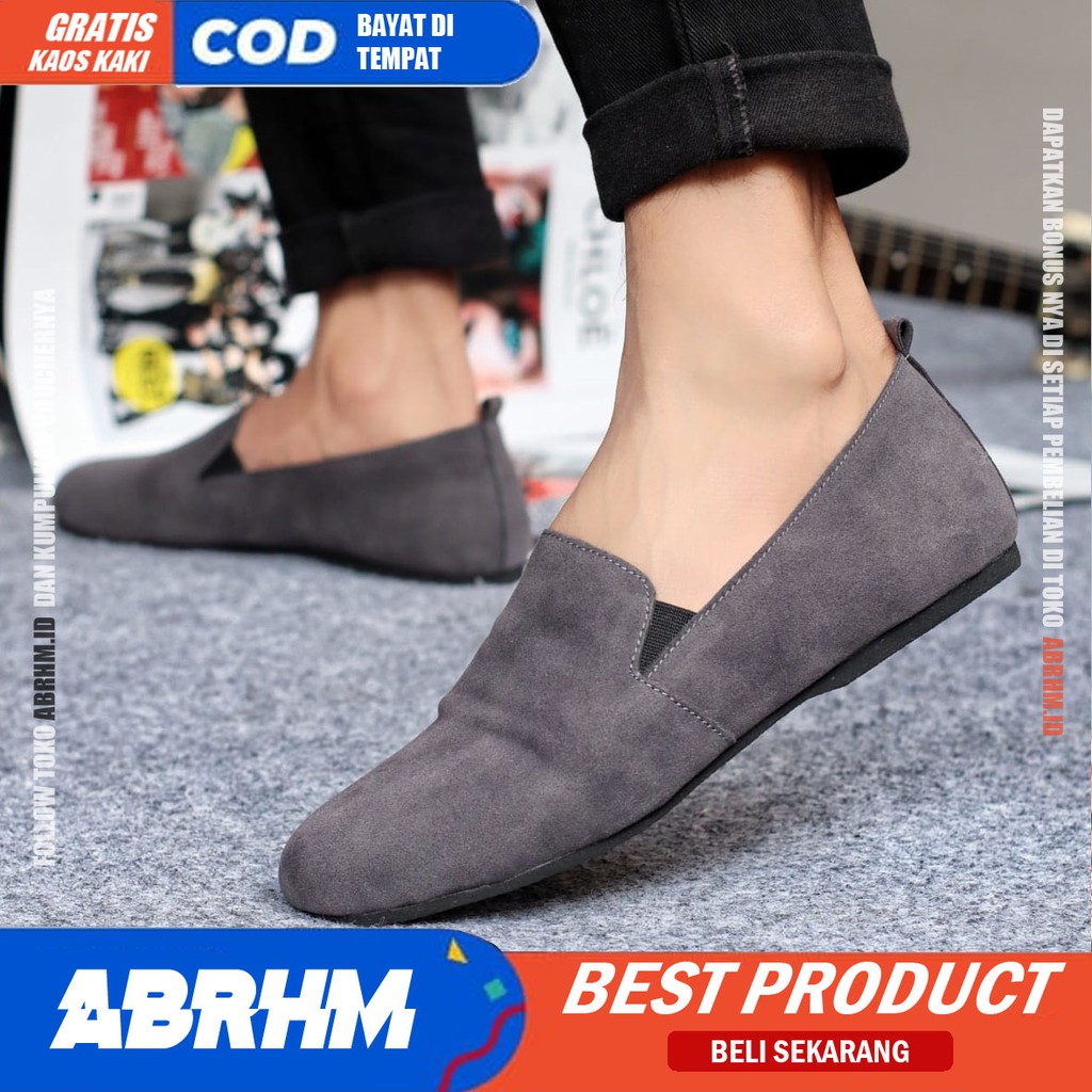 ABRHM X CHORD Sepatu Slip On Pria Sepatu Casual Pria Kulit PU AntiSlip Cowok/Cowo Sepatu Pria Casual