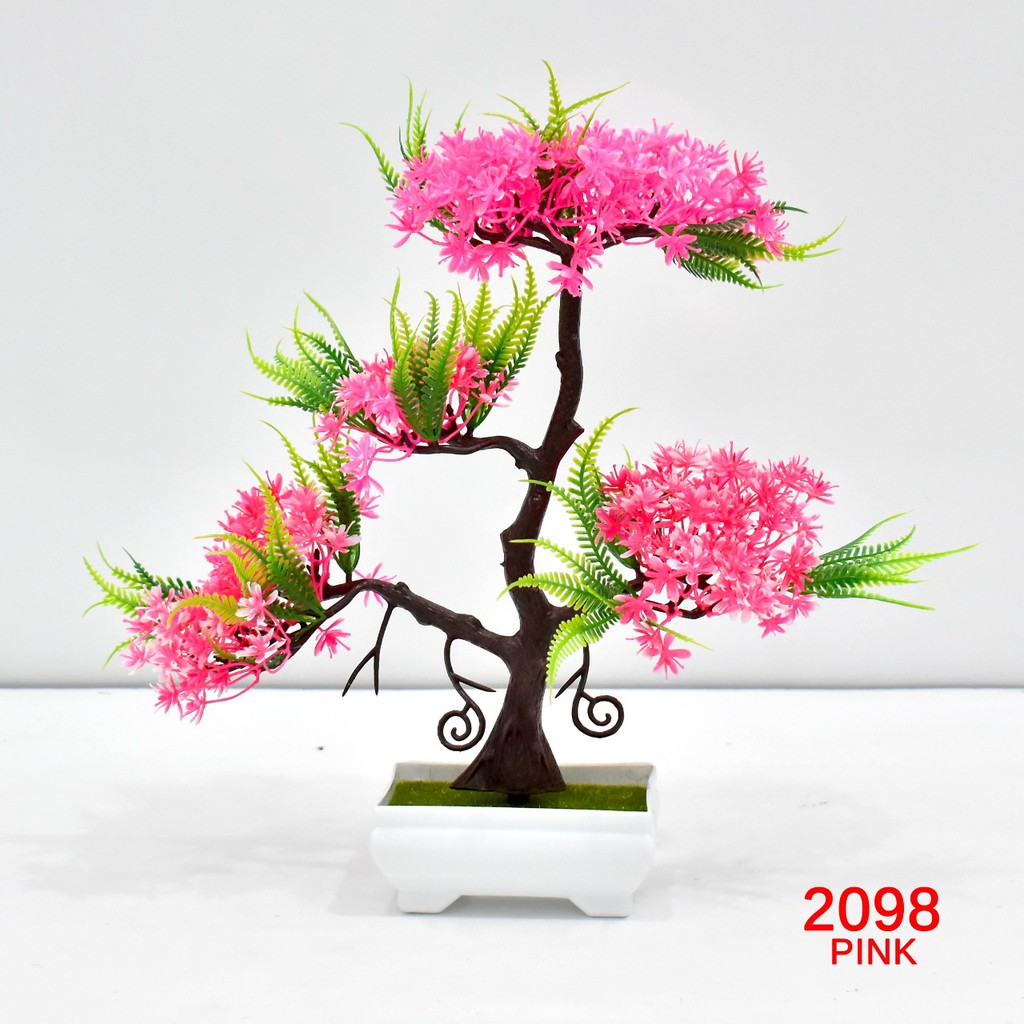 COD / TF11 TANAMAN BUNGA BONGSAI HIAS POT TANAMAN DEKORASI RUMAH BUNGA PLASTIK IMPORT P2098-PINK