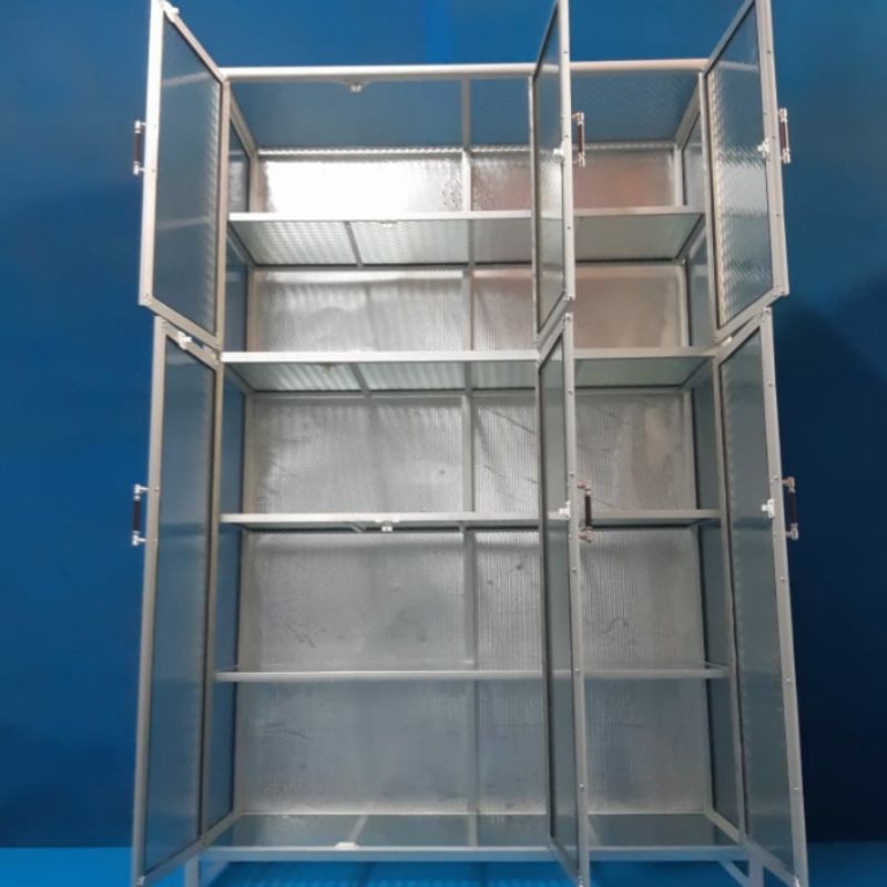 TC ALUMINIUM 100X38X165 s b w LEMARI RAK SERBAGUNA 5 SUSUN ALUMINUM HOLLOW 20U KACA 3 MM MOTIF / RIB