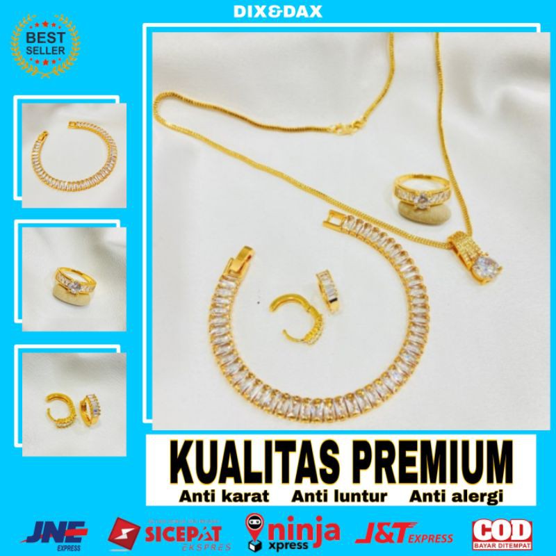 1 Set Perhiasan Xuping Lapis Emas 24k Aksesoris Fashion Wanita Korea Set Kekinian Asli Anti Karat K7