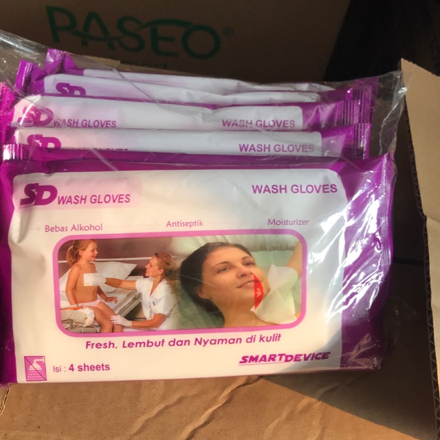 Tissue badan SD wash gloves 4sheets (6bungkus)