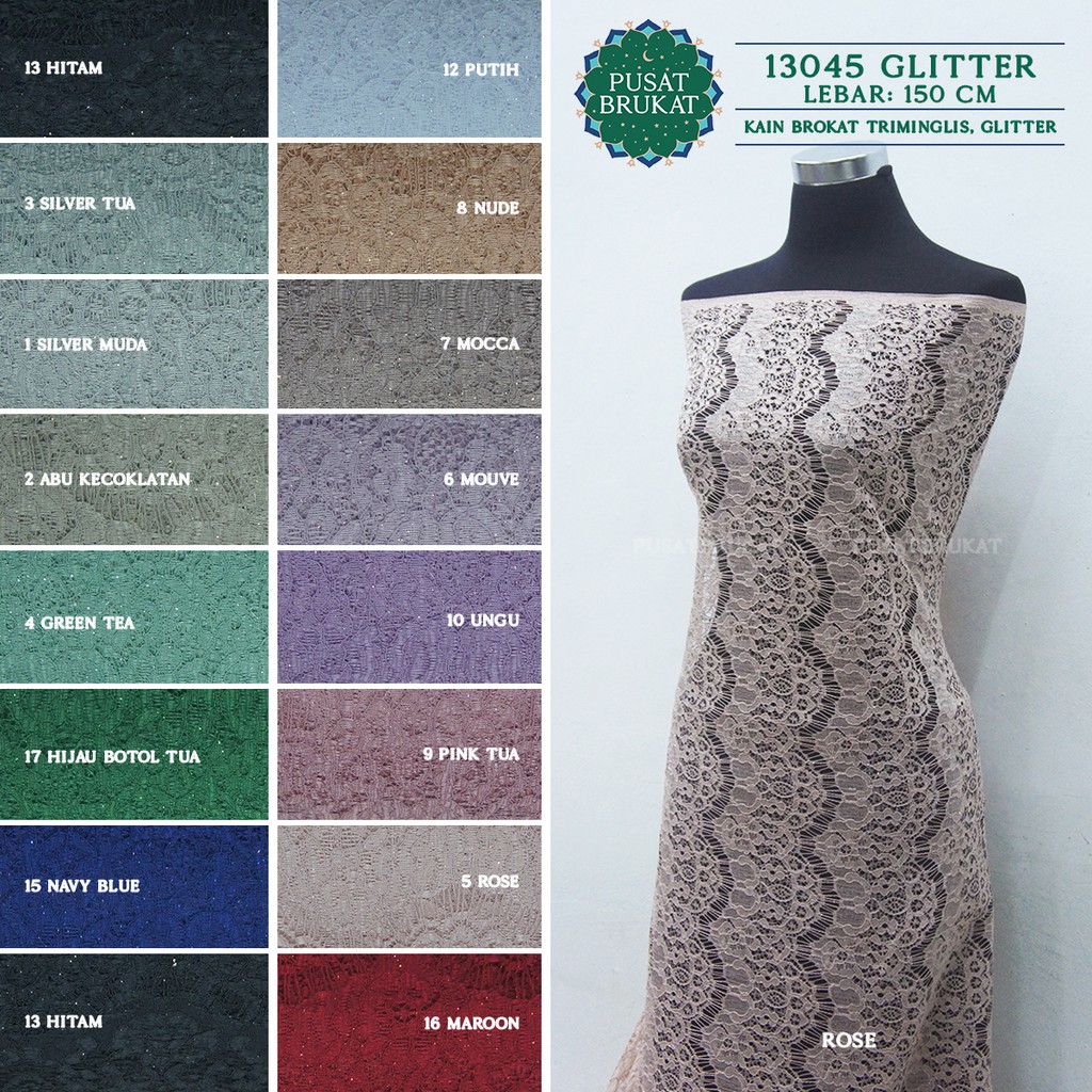 KAIN BROKAT SALUR TRIMINGLIS GLITTER / BRUKAT RENDA PINGGIRAN 13045, LEBAR 150CM [harga per 0.5m]