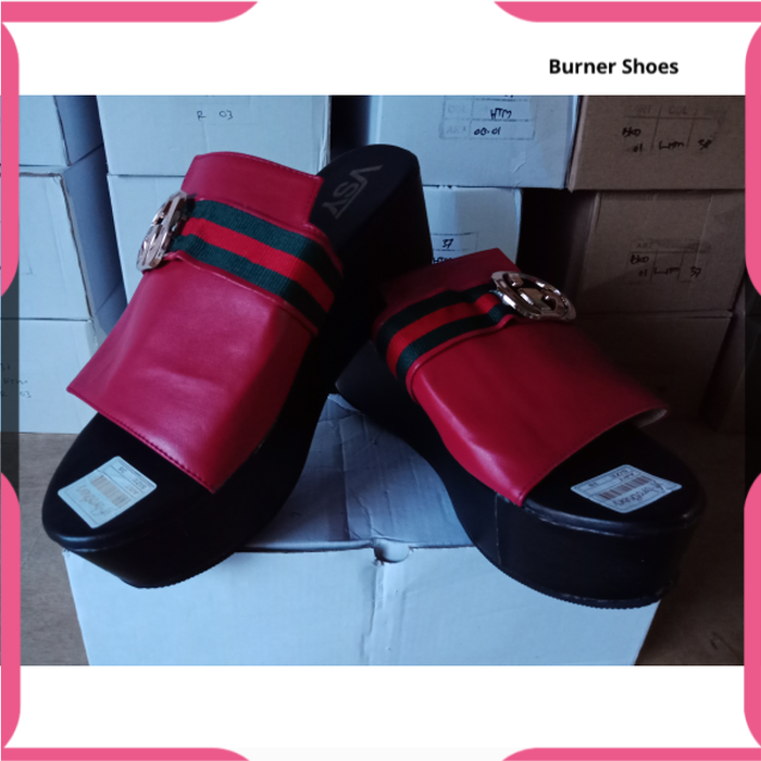 SANDAL WANITA WEDGES SENDAL PESTA HAK PUMP HEELS TINGGI 5 CM MERAH MAROON