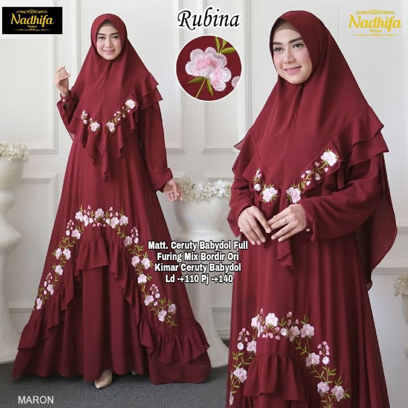 RUBINA SET Setelan Gamis Syari Wanita Ceruty Babydoll Full Furing Murah Terbaru Lebaran 2021