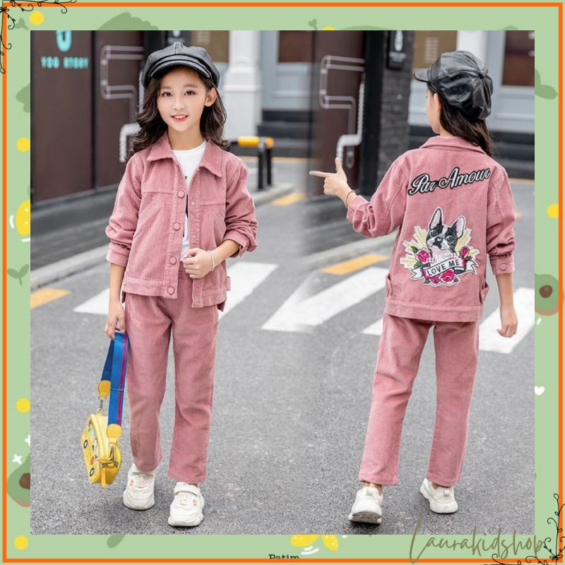 Setelan Jaket Coduroy Anak Perempuan Import Premium 3-7 Tahun