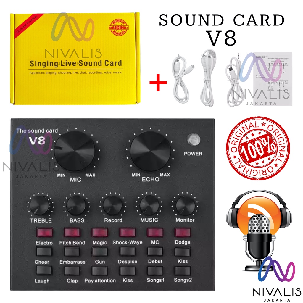 NIVALIS JAKARTA SOUND CARD V8 MIXER SOUNDCARD V8 MIXER AUDIO USB EXTERNAL SOUNDCARD LIVE STREAMING KTV KARAOKE BLUETOOTH