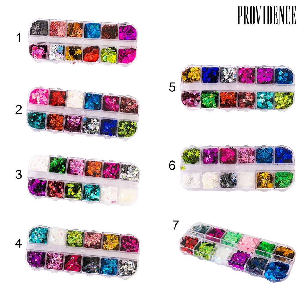 Providence 1 Box Nail Flakes Vibrant Color Temperature Resistance Nails Art Decoration Butterfly Five-pointed Star Holographic Nail Glitter Flakes for Manicure