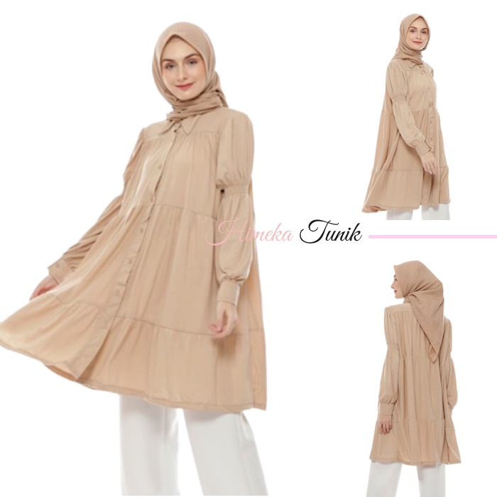 Himeka Tunik Tunic Wanita Atasan Muslimah Bahan Kaos Abu Coksu