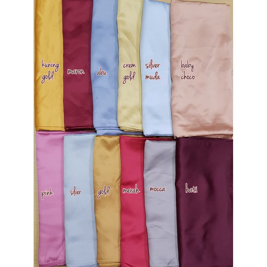 Jilbab Segi Empat Satin Velvet Polos GOLD MOCCA SILVER PINK