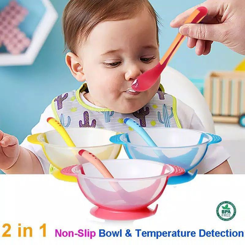 Set Alat Makan Mangkok Makan Bayi Sendok Silikon Anti Tumpah BPA Free