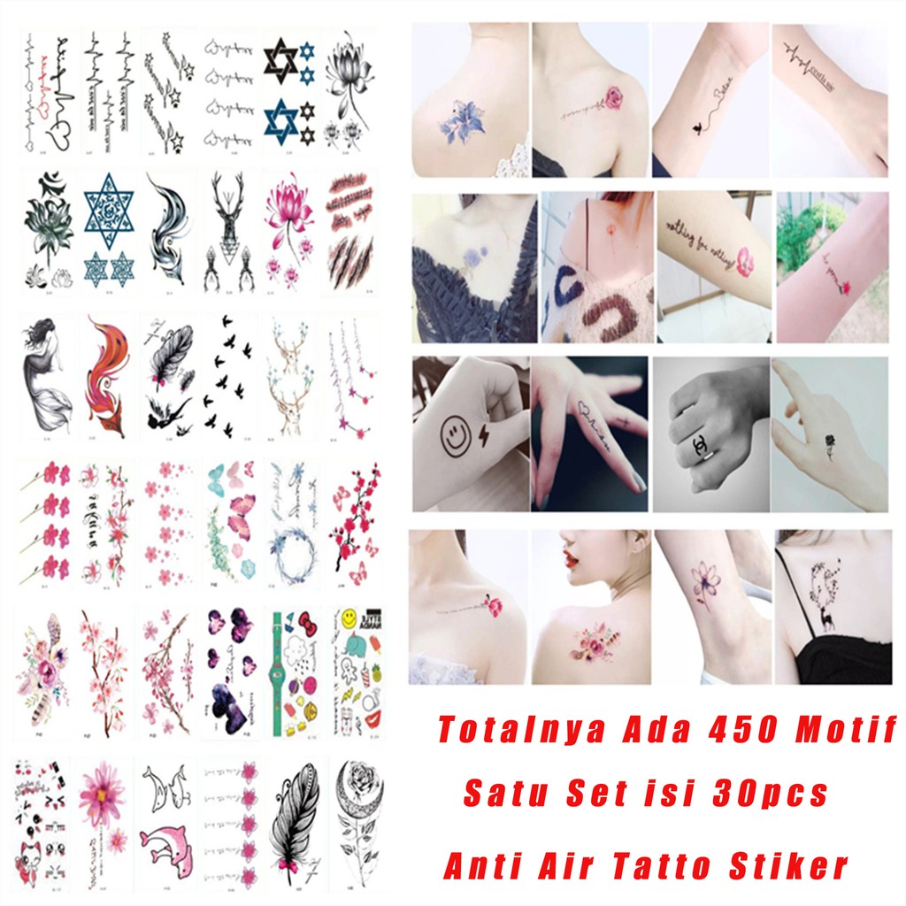 30pcs Temporary Tattoo Sticker Motif Tulisan Cartoon Small Fresh Waterproof Tattoo Stickers