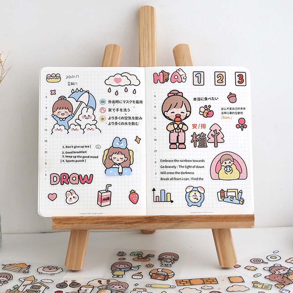 Lanfy 100pcs / Set Stiker Motif Kartun Kelinci Anti Air Untuk Dekorasi Scrapbook / Agenda