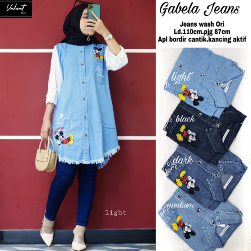 TUNIK JEANS WANITA BORDIR ORI KEKINIAN GABELA