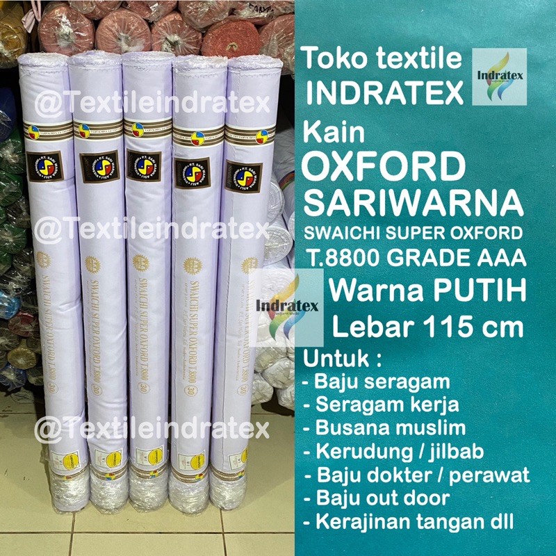 ( per 1 roll ) KAIN OXFORD SARIWARNA PUTIH POLOS SERAGAM SEKOLAH PDH DOKTER KERUDUNG TOTEBAG MASKER JILBAB LB115