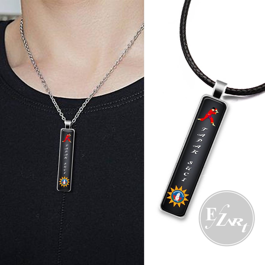 KALUNG PENDEKAR SILAT TAPAK SUCI TS LIONTIN PERSEGI PANJANG STAINLESS STEEL KULIT RANTAI