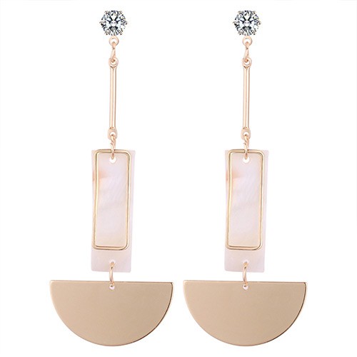 LRC Anting Tusuk Elegant Gold Color+beige Sector Shape Decorated