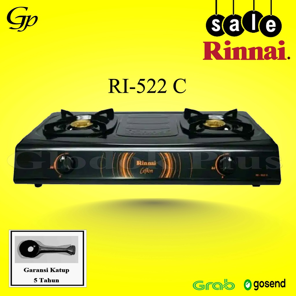 Rinnai RI-522C Kompor Gas 2 Tungku Teflon ri 522 C rinai ri522c