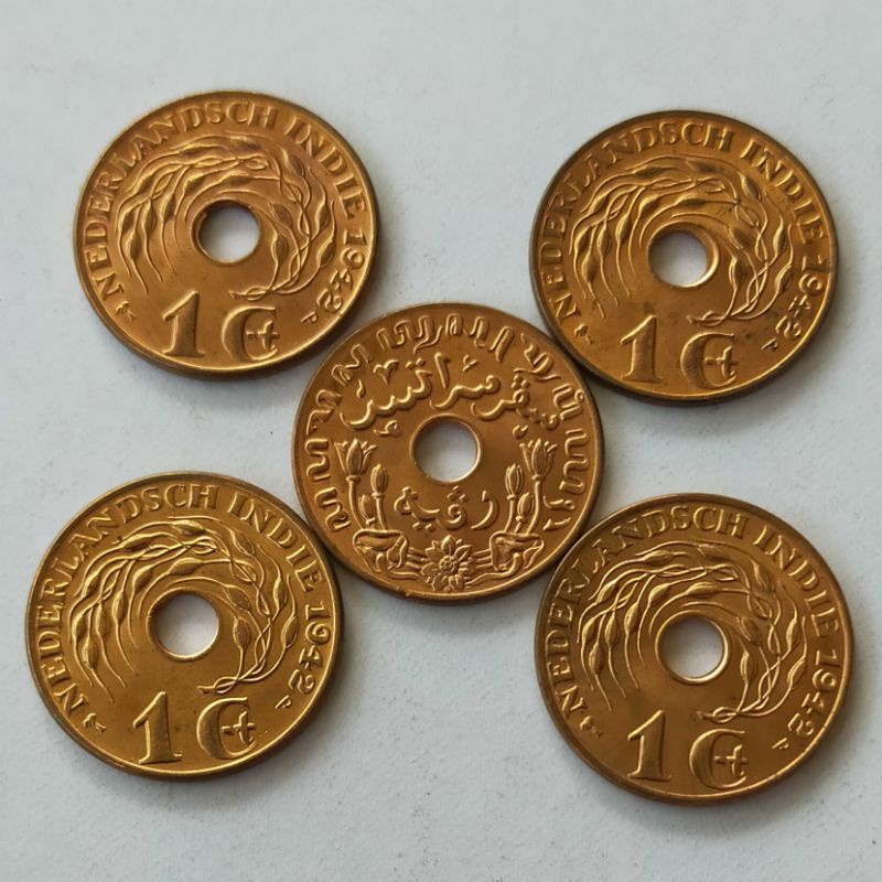 5 Keping 1 Cent Bolong Tahun 1942p Luster