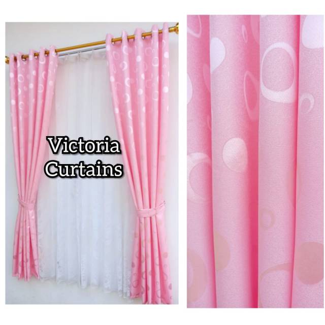 Gorden Jendela Minimalis Pendek motif polkadot abu pink 