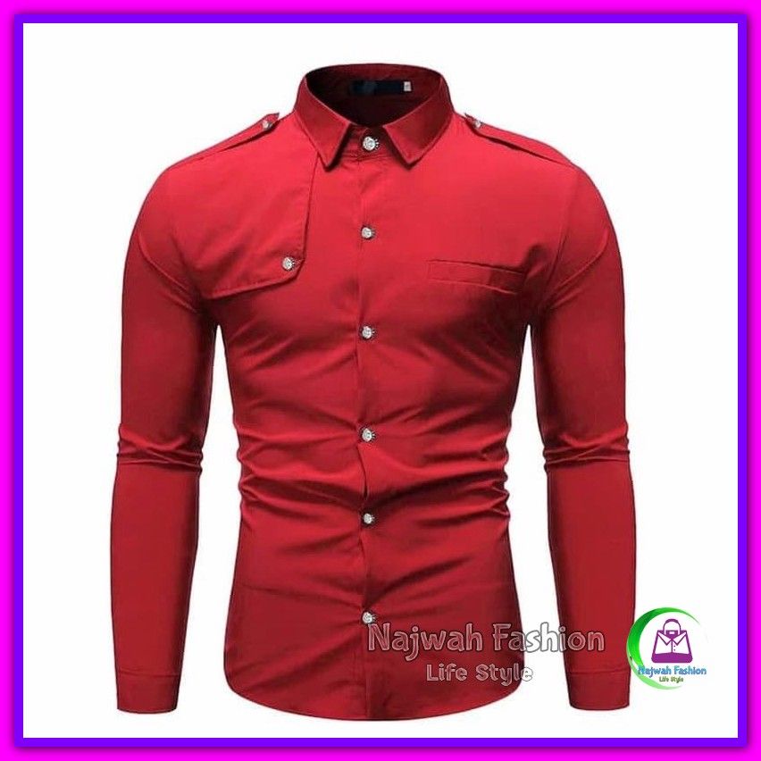 Kemeja Pria Katun Maroon - Kemeja Alfan Maroon Sc
