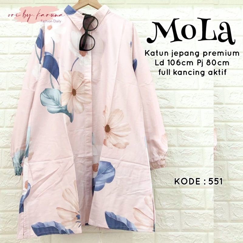 Mola Long Tunik Kemeja Katun Poplin Import Motif Bunga Ld 110 Jumbo Fit XXL Busui Kancing By Karuna 