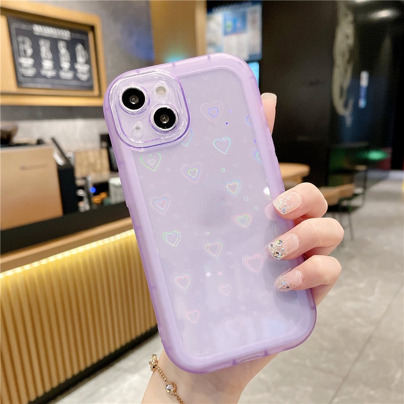 Phone Case Clear Laser Glitter Shining For iPhone 13 11 12 Pro Max XR X XS Max 7 8 Plus Bumper Cover Soft Love Heart Holographic